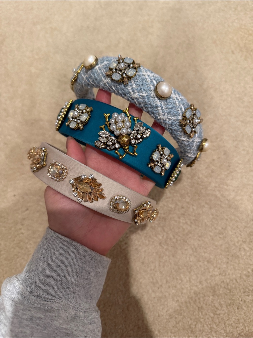 Embellished Teal, Ivory, and Light Blue Fashion Headband Set